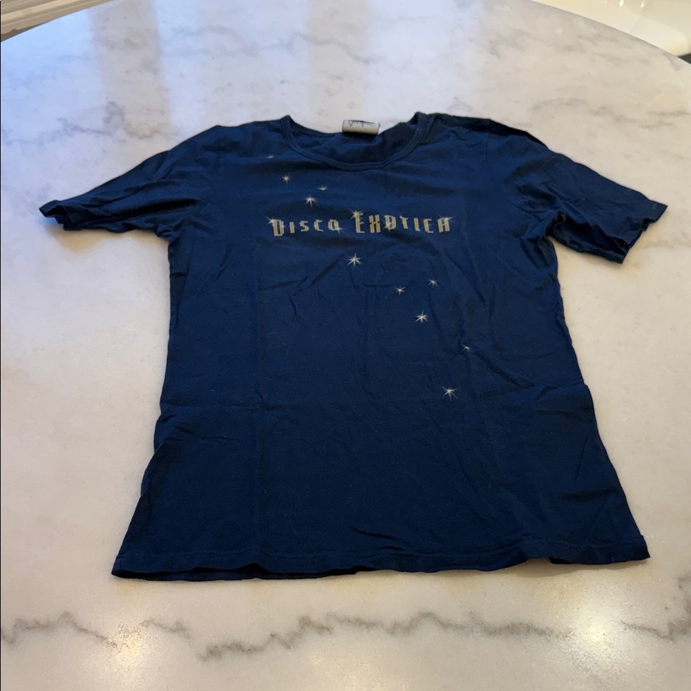 Monogram navy Tee with Gold Disco Exotica Design